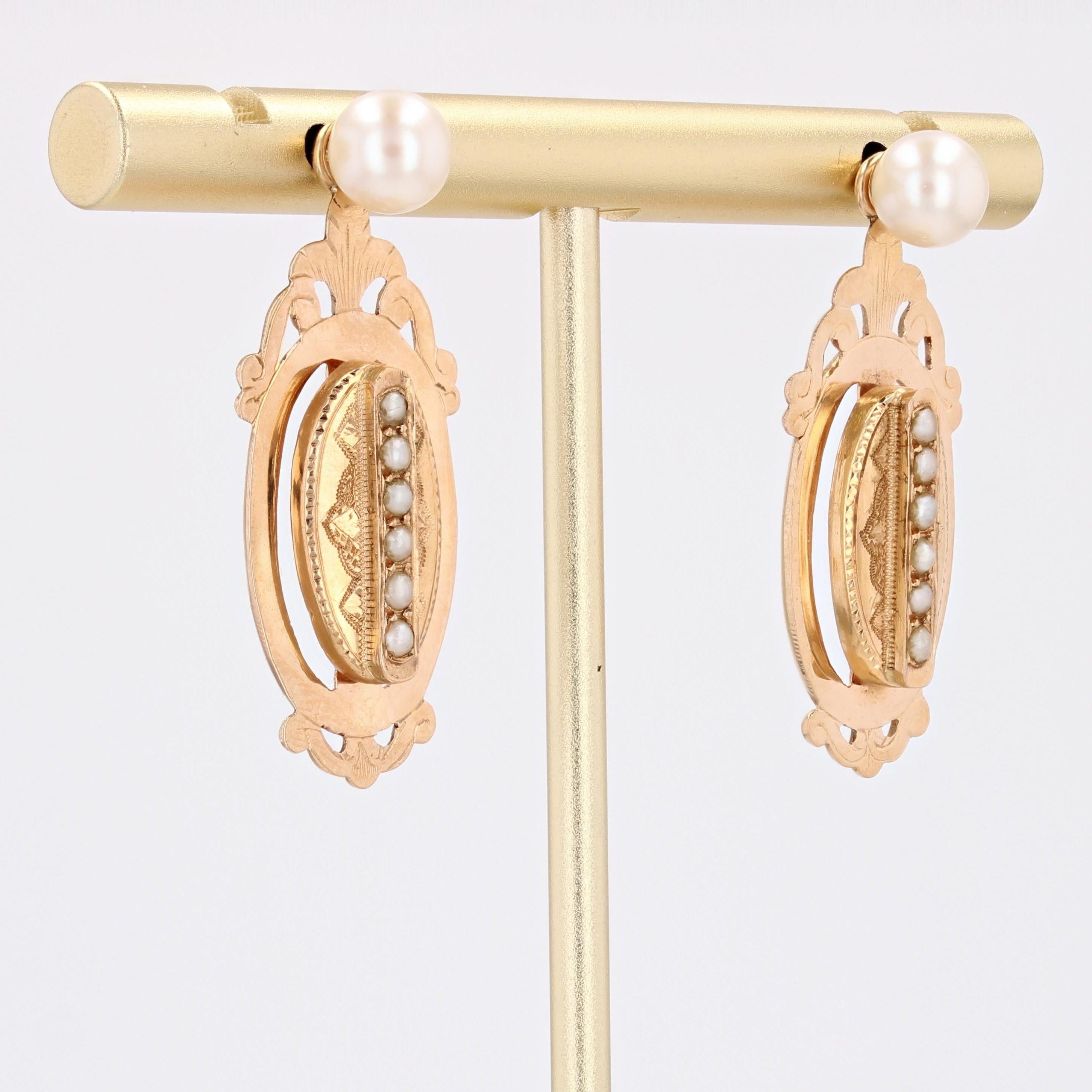 Bead French 19th Century Fine Pearl 18 Karat Rose Gold Stud Removable Dangle Earrings For Sale