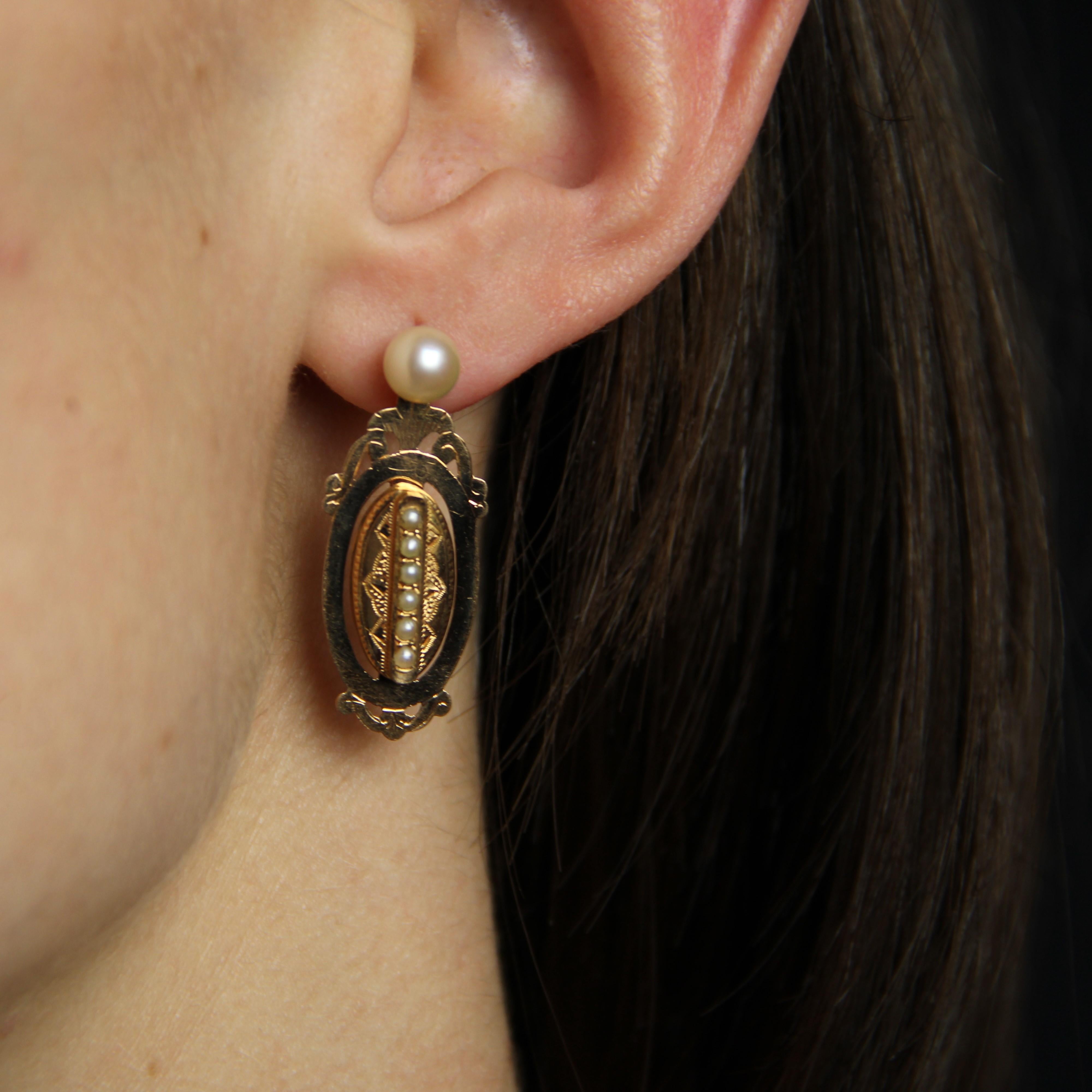 Boucles d'oreilles amovibles en or rose 18 carats avec perles fines du 19ème siècle Bon état - En vente à Poitiers, FR