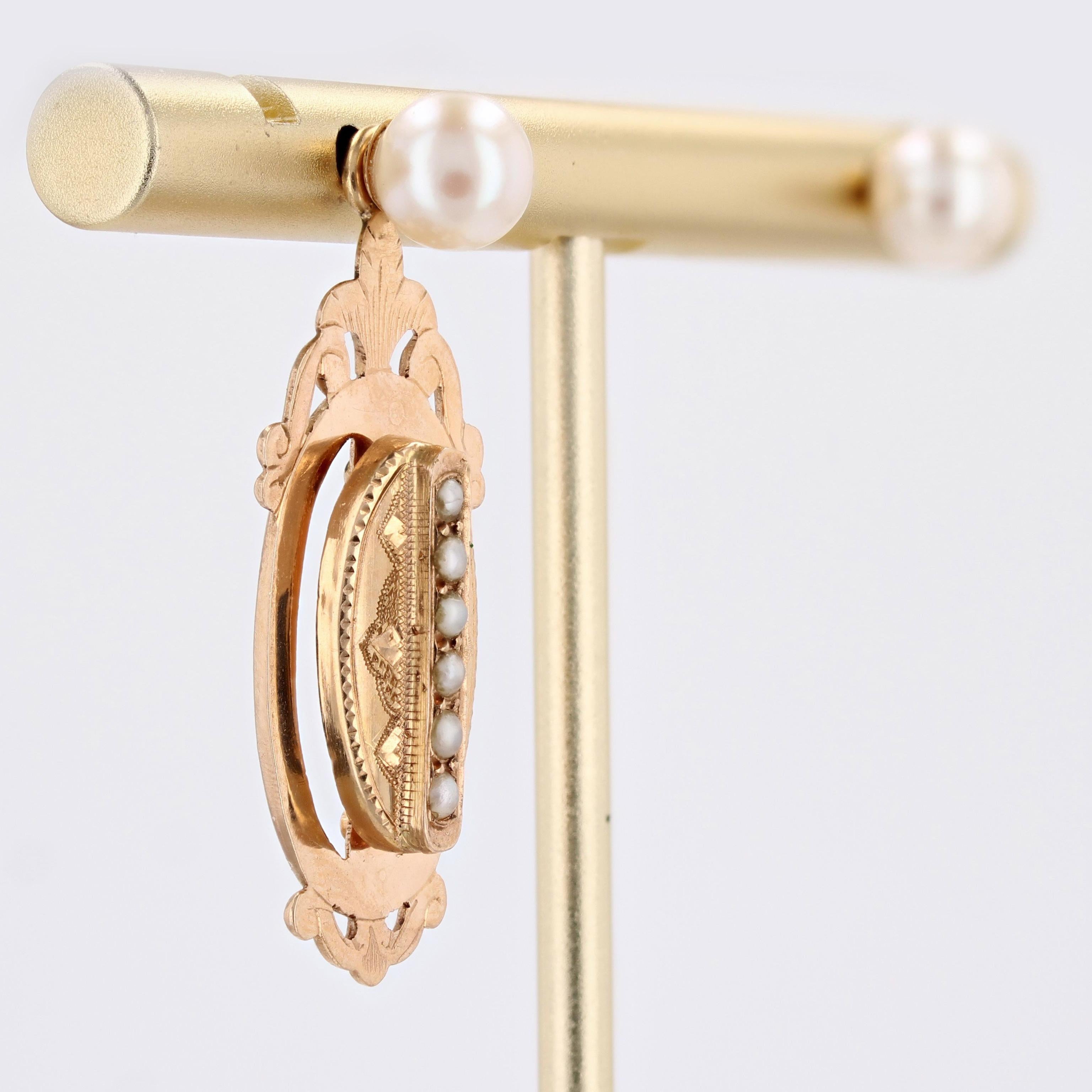Boucles d'oreilles amovibles en or rose 18 carats avec perles fines du 19ème siècle en vente 1