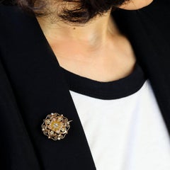 Broche-collier française du XIXe siècle, en or rose 18 carats, ornée de perles fines et de diamants