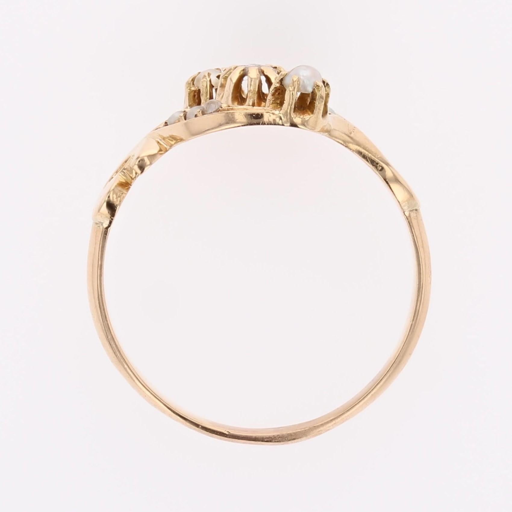 French 19th Century Fine Pearl Diamonds 18 Karat Rose Gold Ring For Sale 9
