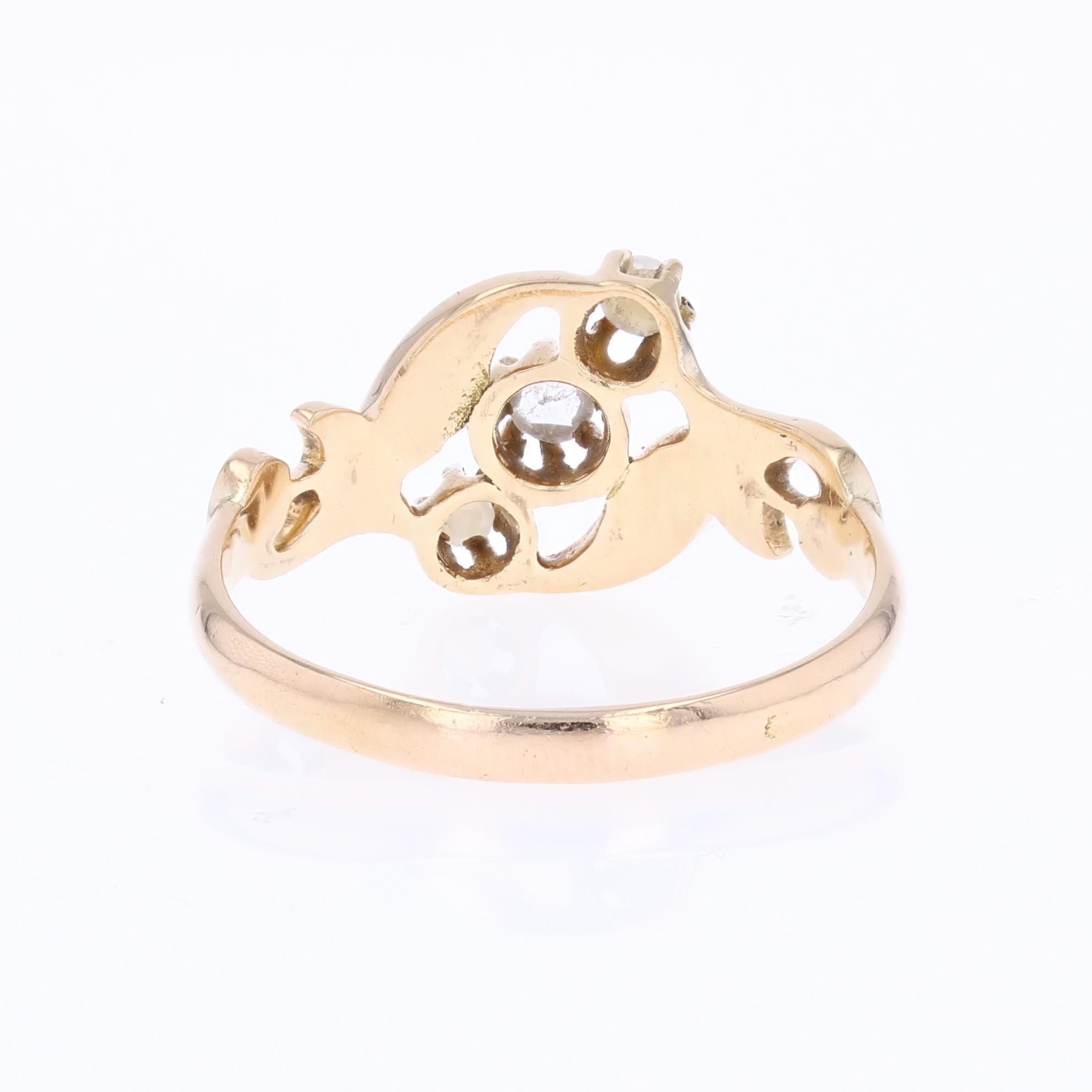 French 19th Century Fine Pearl Diamonds 18 Karat Rose Gold Ring For Sale 10