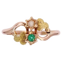 French 19th Century Fine Pearl Emerald 18 Karat Rose Gold Ring