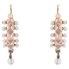 French 19th Century Fine Pearls 18 K Rose Gold Poissardes Hoop Earrings