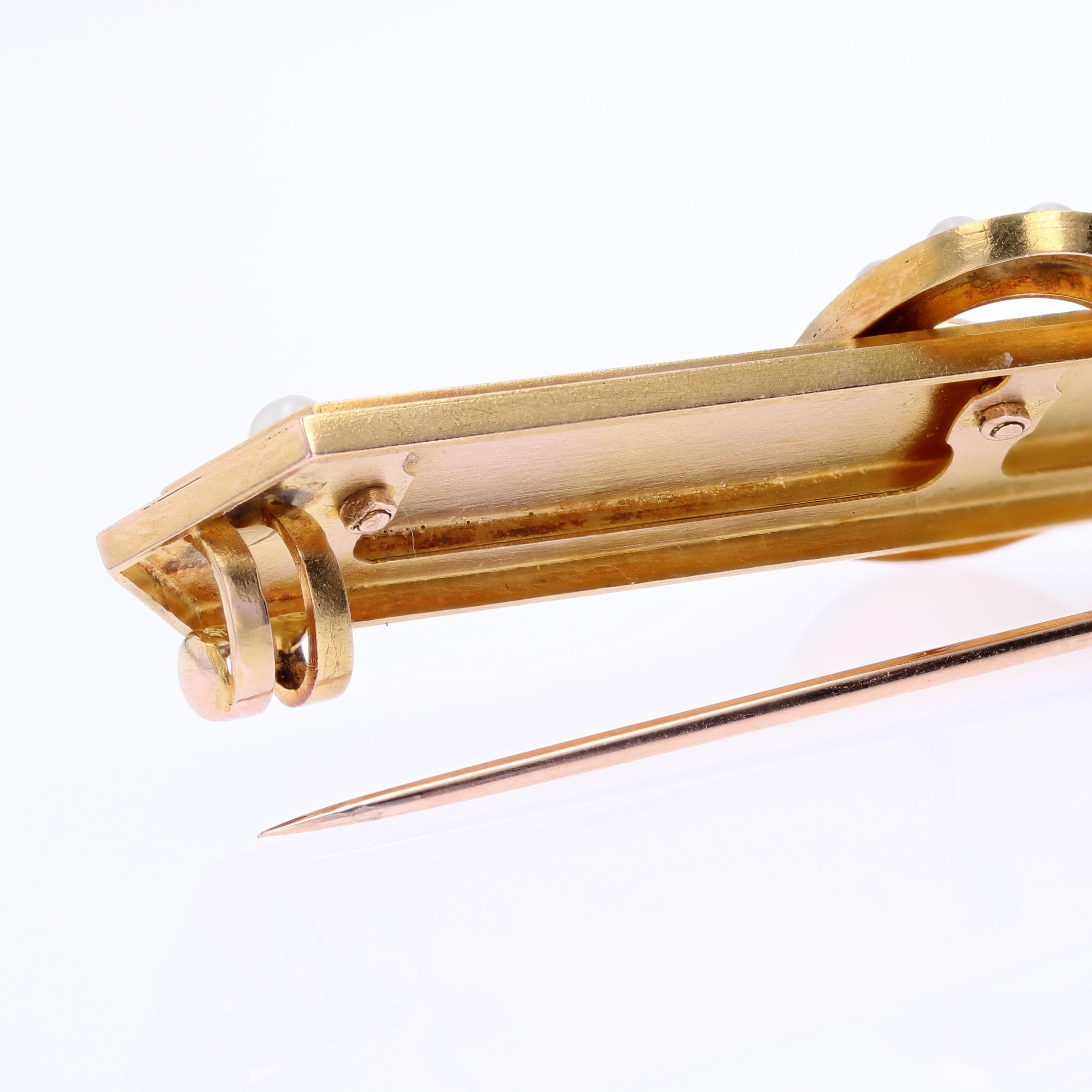 French 19th Century Fine Pearls 18 Karat Rose Gold Belt Brooch For Sale 4