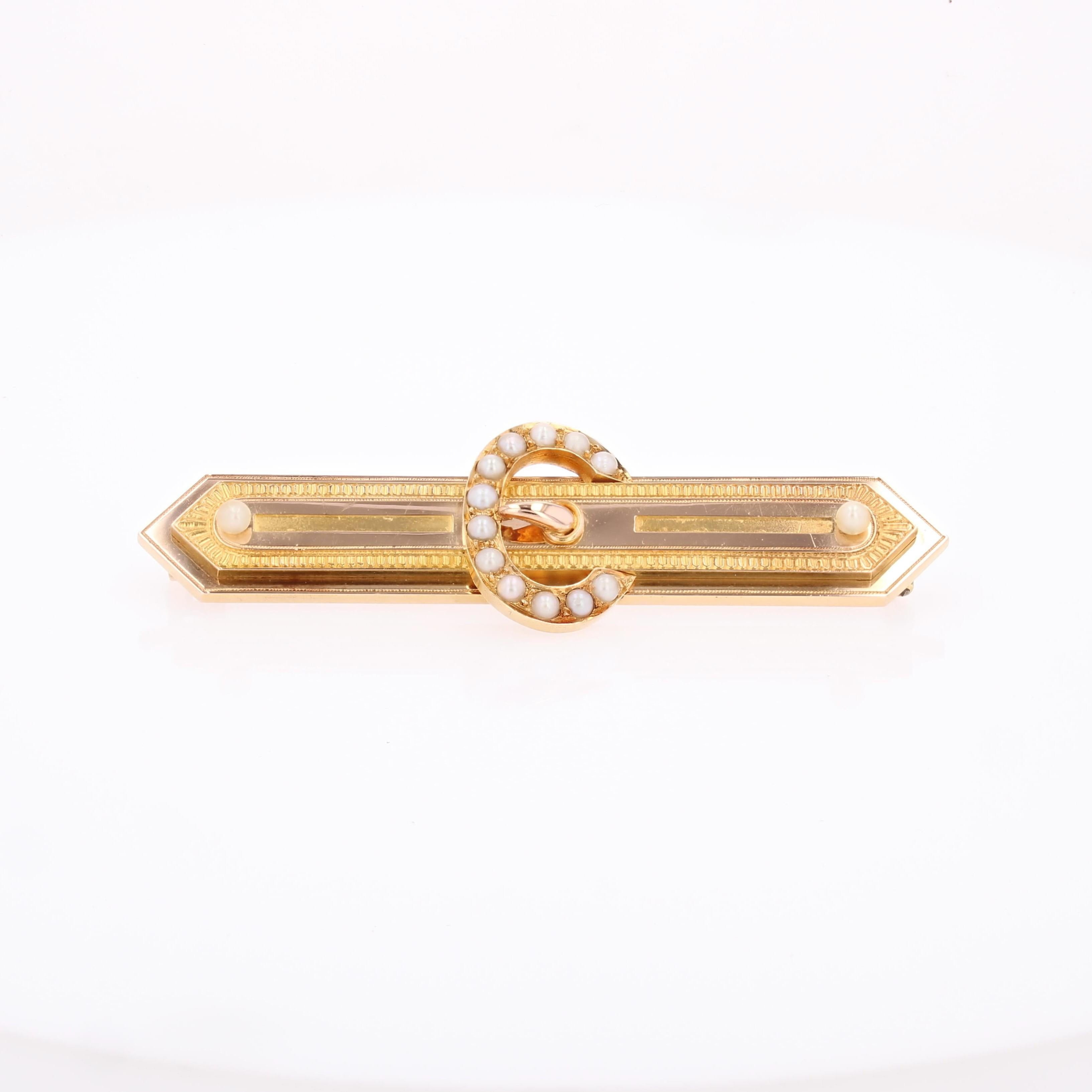 Bead French 19th Century Fine Pearls 18 Karat Rose Gold Belt Brooch For Sale