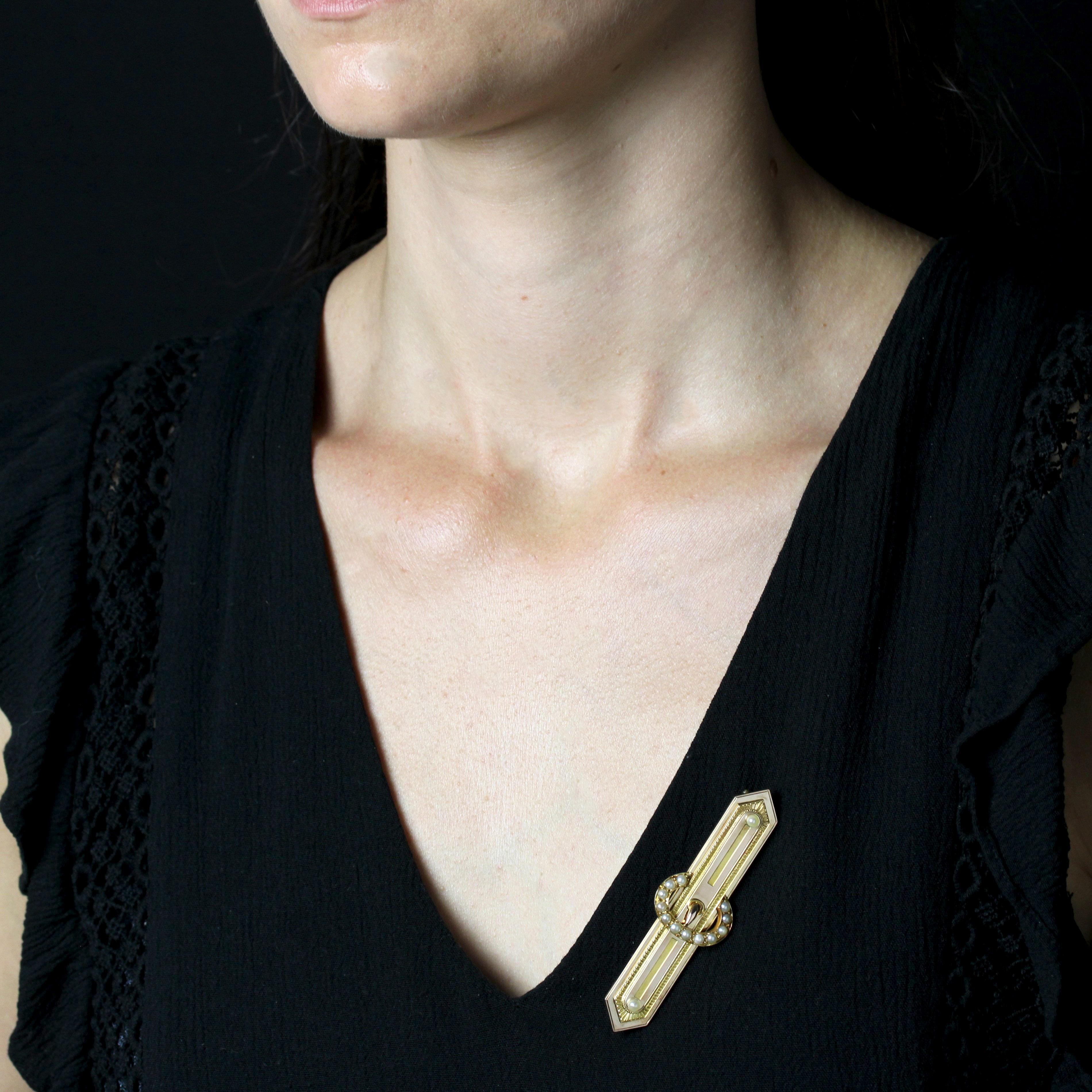 French 19th Century Fine Pearls 18 Karat Rose Gold Belt Brooch For Sale 2