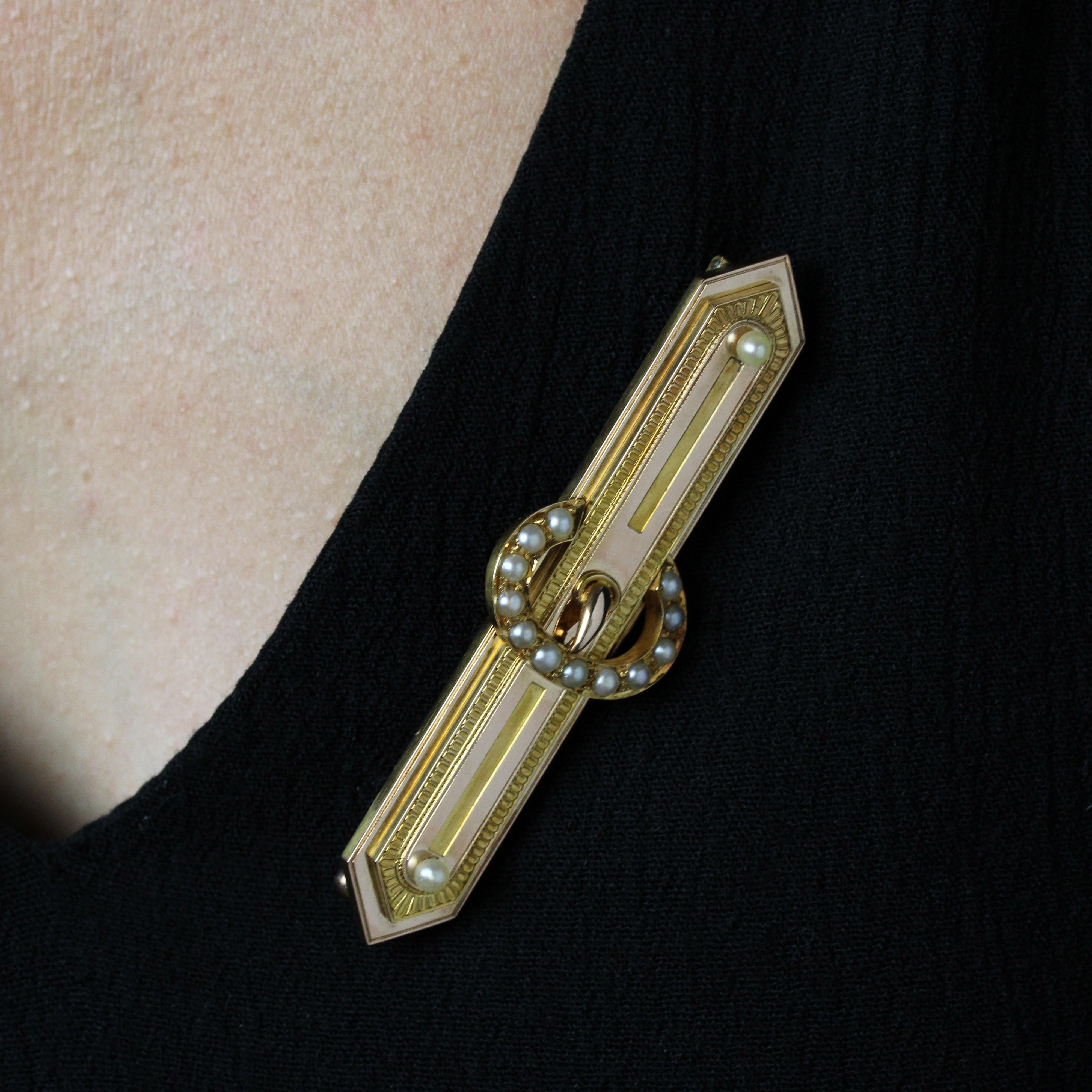 French 19th Century Fine Pearls 18 Karat Rose Gold Belt Brooch For Sale 3