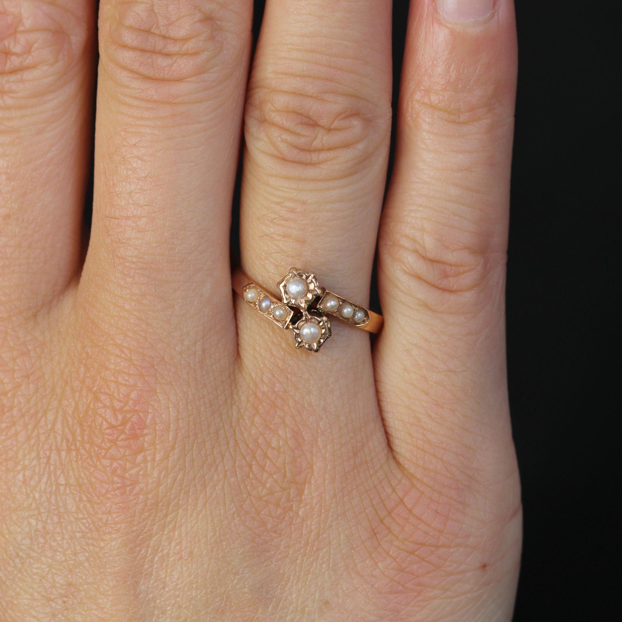 French 19th Century Fine Pearls 18 Karat Rose Gold You and Me Ring In Good Condition For Sale In Poitiers, FR