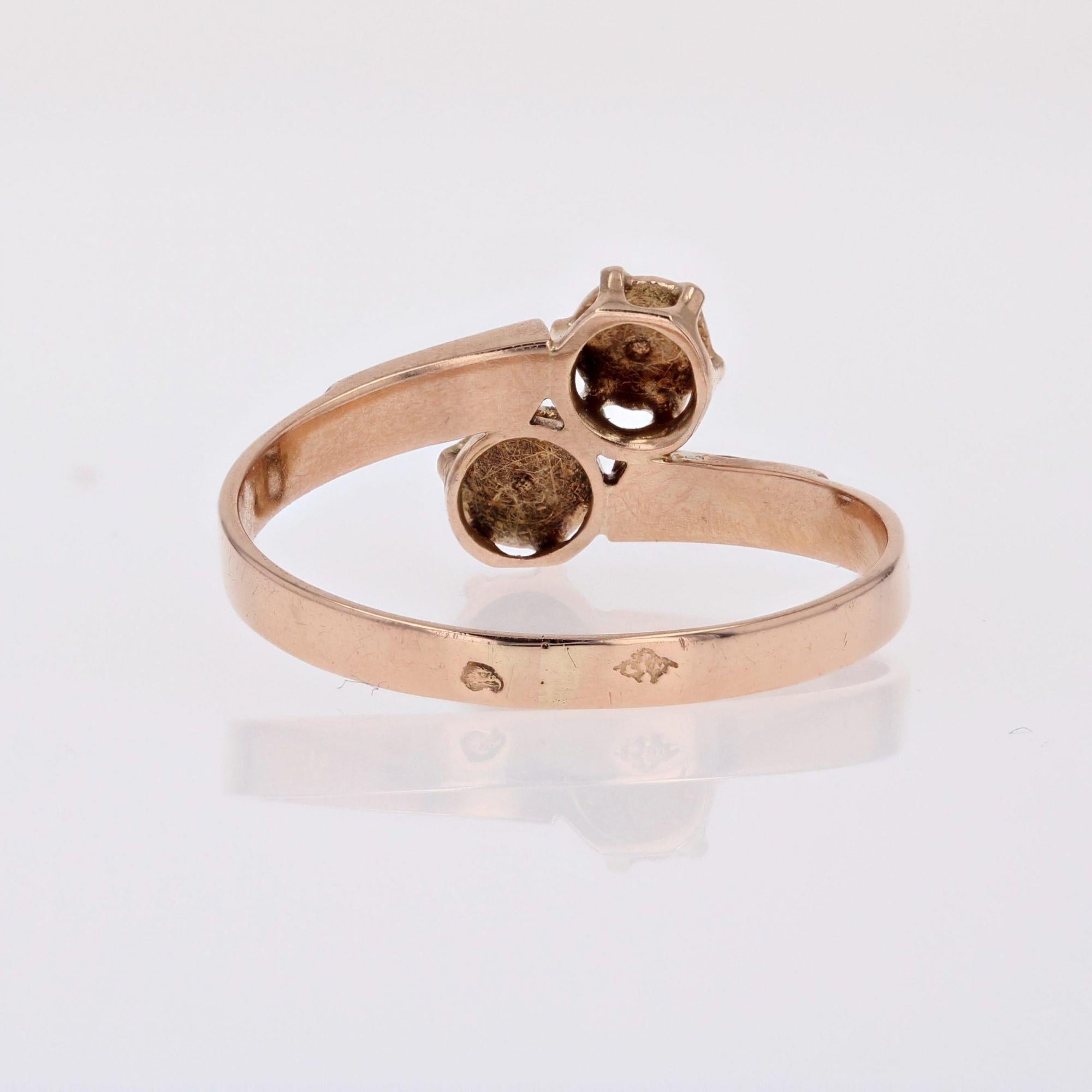 Women's French 19th Century Fine Pearls 18 Karat Rose Gold You and Me Ring For Sale