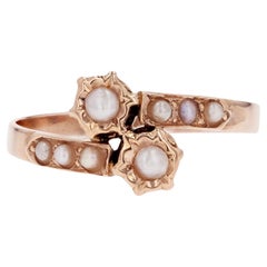 Anello francese del XIX secolo con perle fini in oro rosa 18 carati Tu e io
