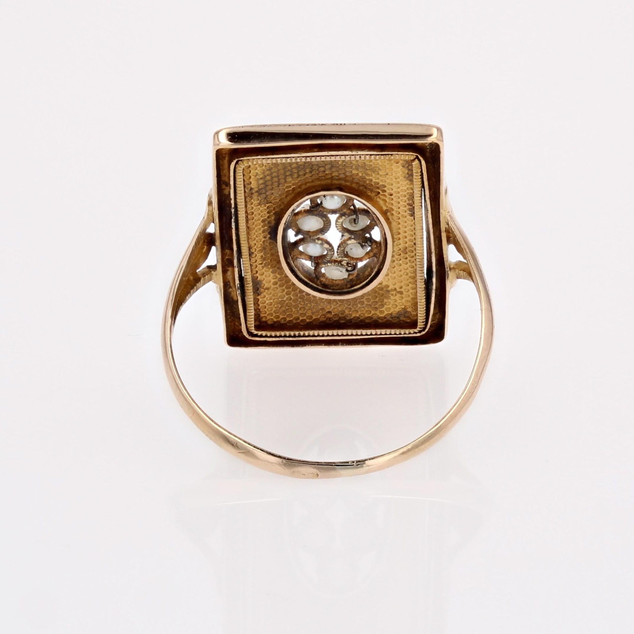 French 19th Century Fine Pearls 18 Karat Yellow Gold Rectangular Ring For Sale 12