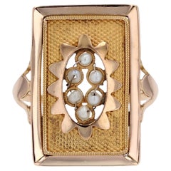 Antique French 19th Century Fine Pearls 18 Karat Yellow Gold Rectangular Ring