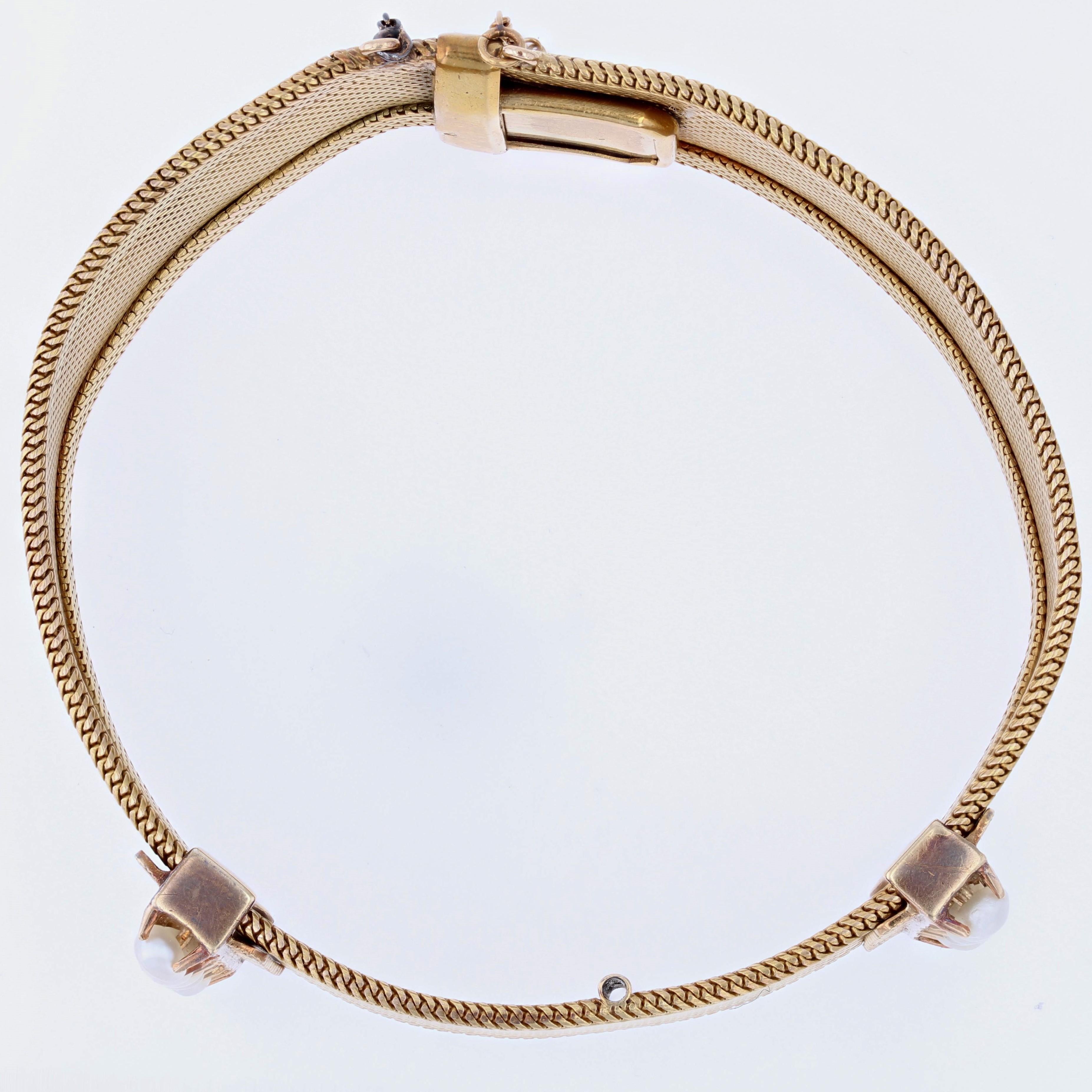 French 19th Century Fine Pearls 18 Karat Yellow Gold Ribbon Bracelet For Sale 4