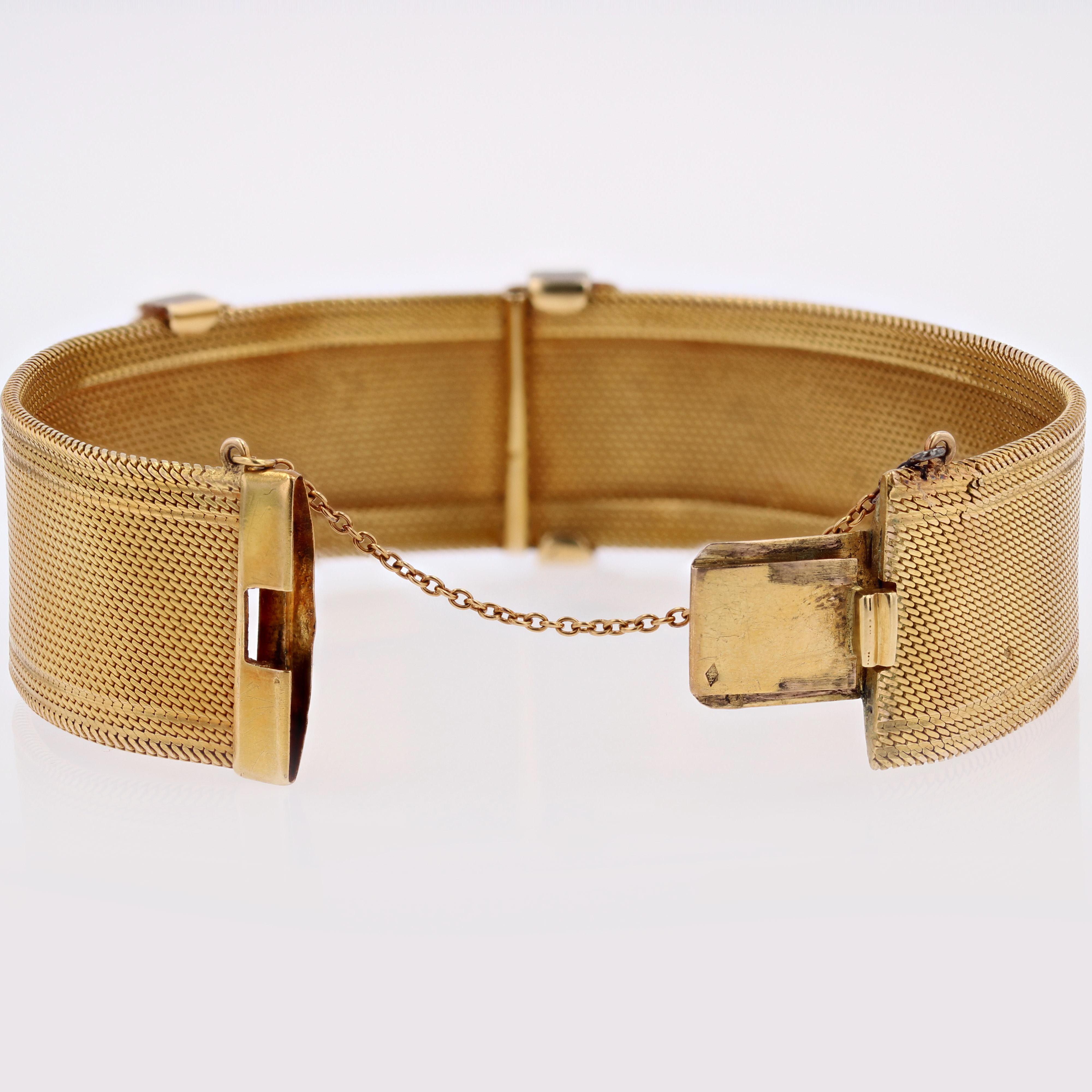 Bead French 19th Century Fine Pearls 18 Karat Yellow Gold Ribbon Bracelet For Sale