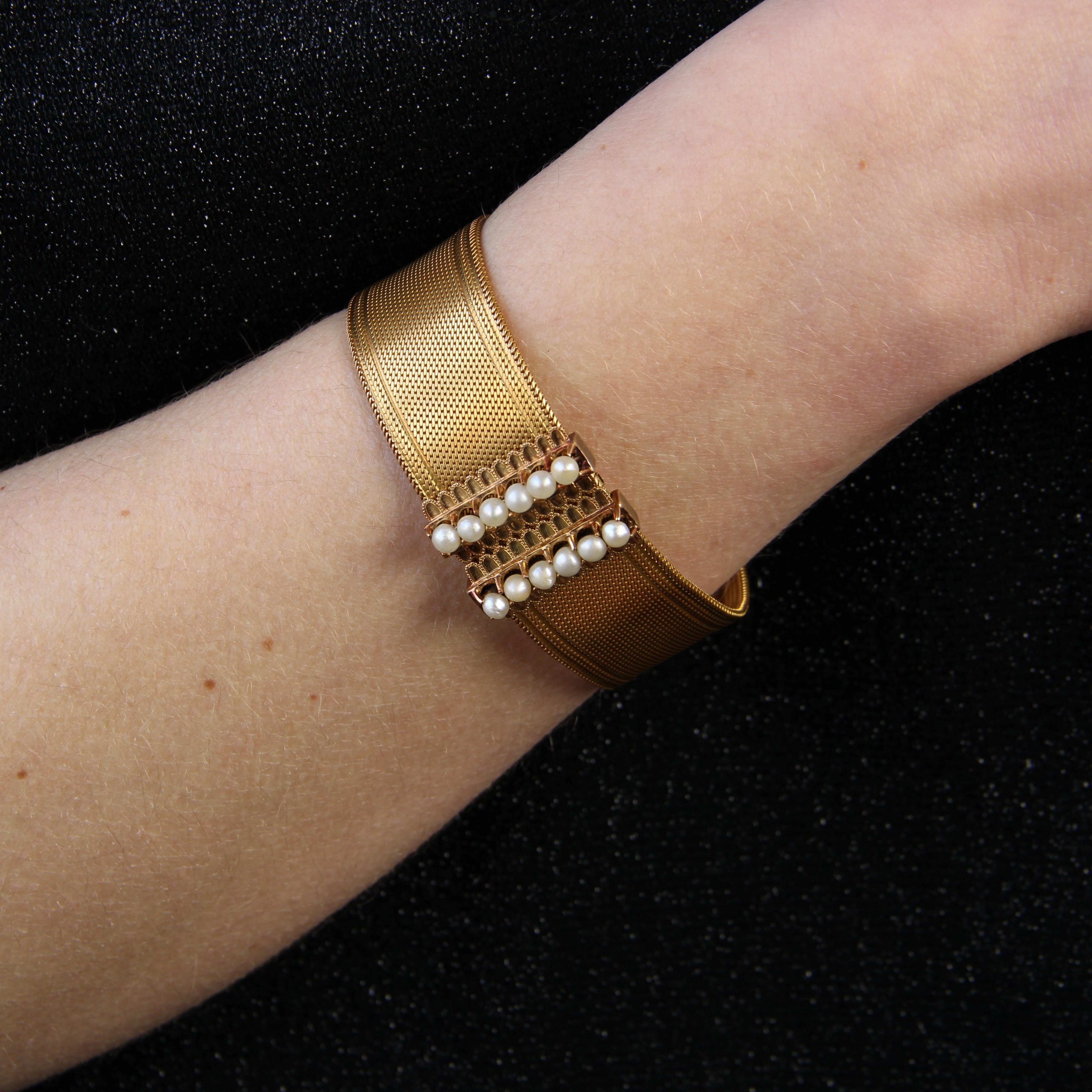 18 Karat Gelbgold Band-Armband mit feinen Perlen, 19. Jahrhundert im Angebot 4