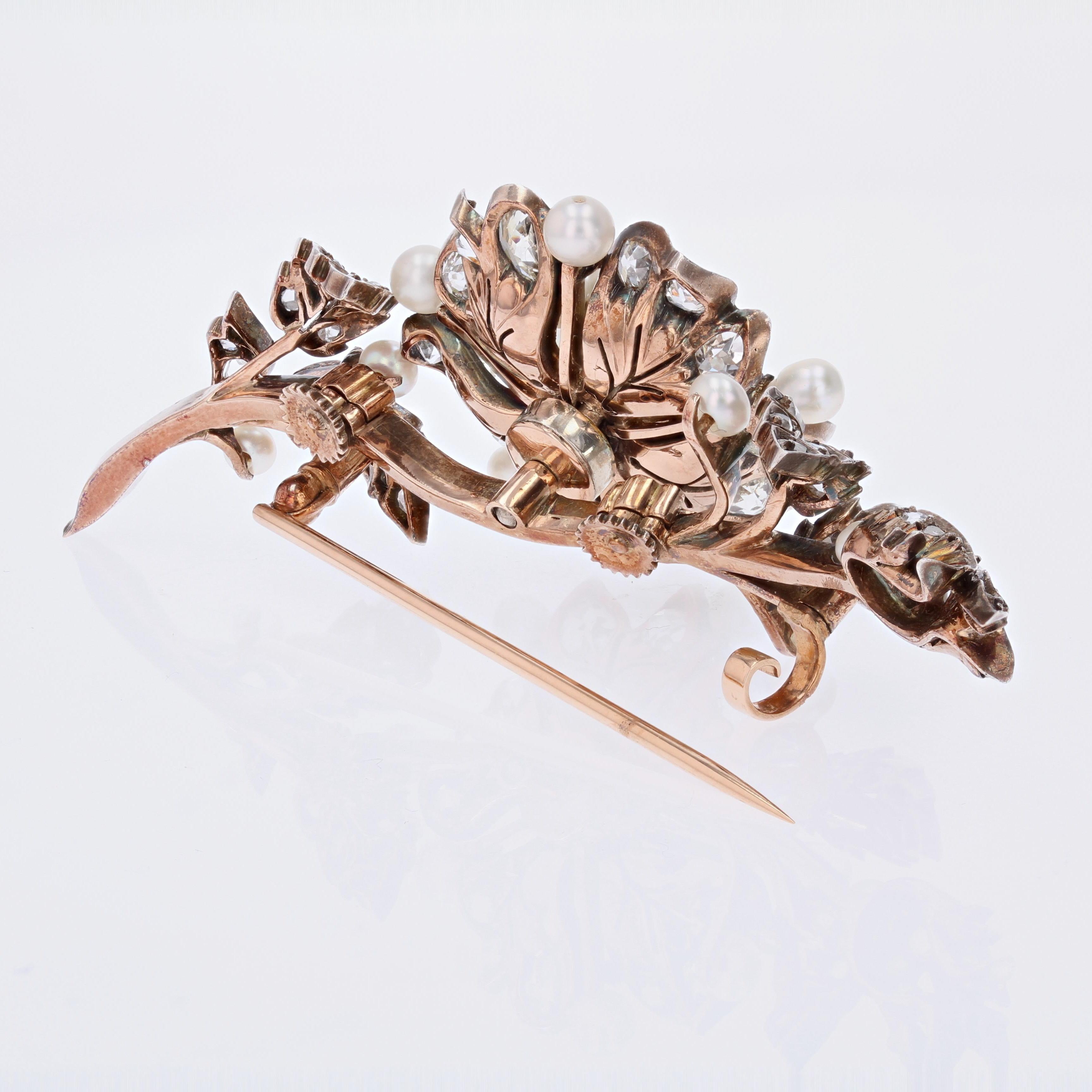 French 19th Century Fine Pearls Diamonds Shaking Brooch For Sale 10