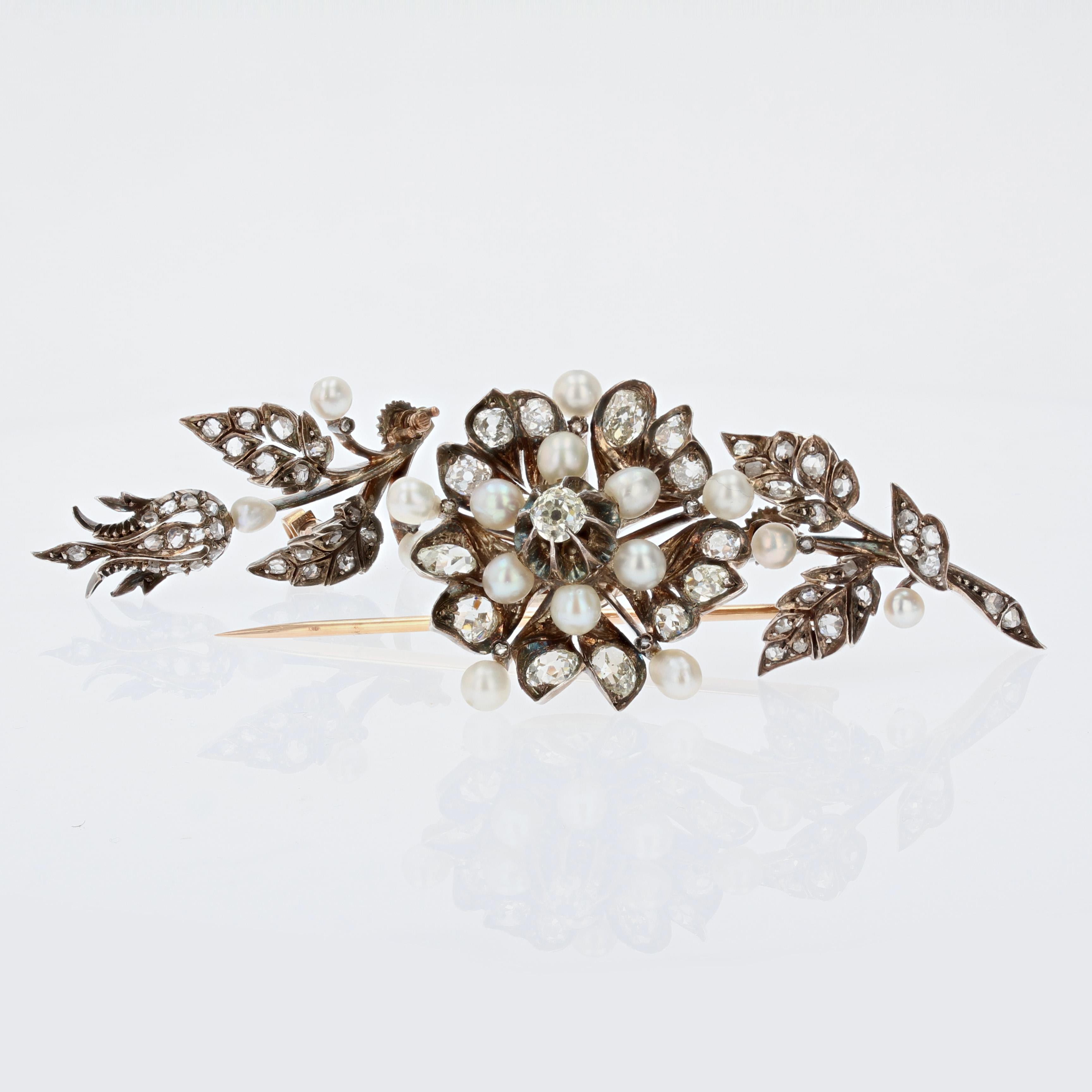 French 19th Century Fine Pearls Diamonds Shaking Brooch For Sale 11