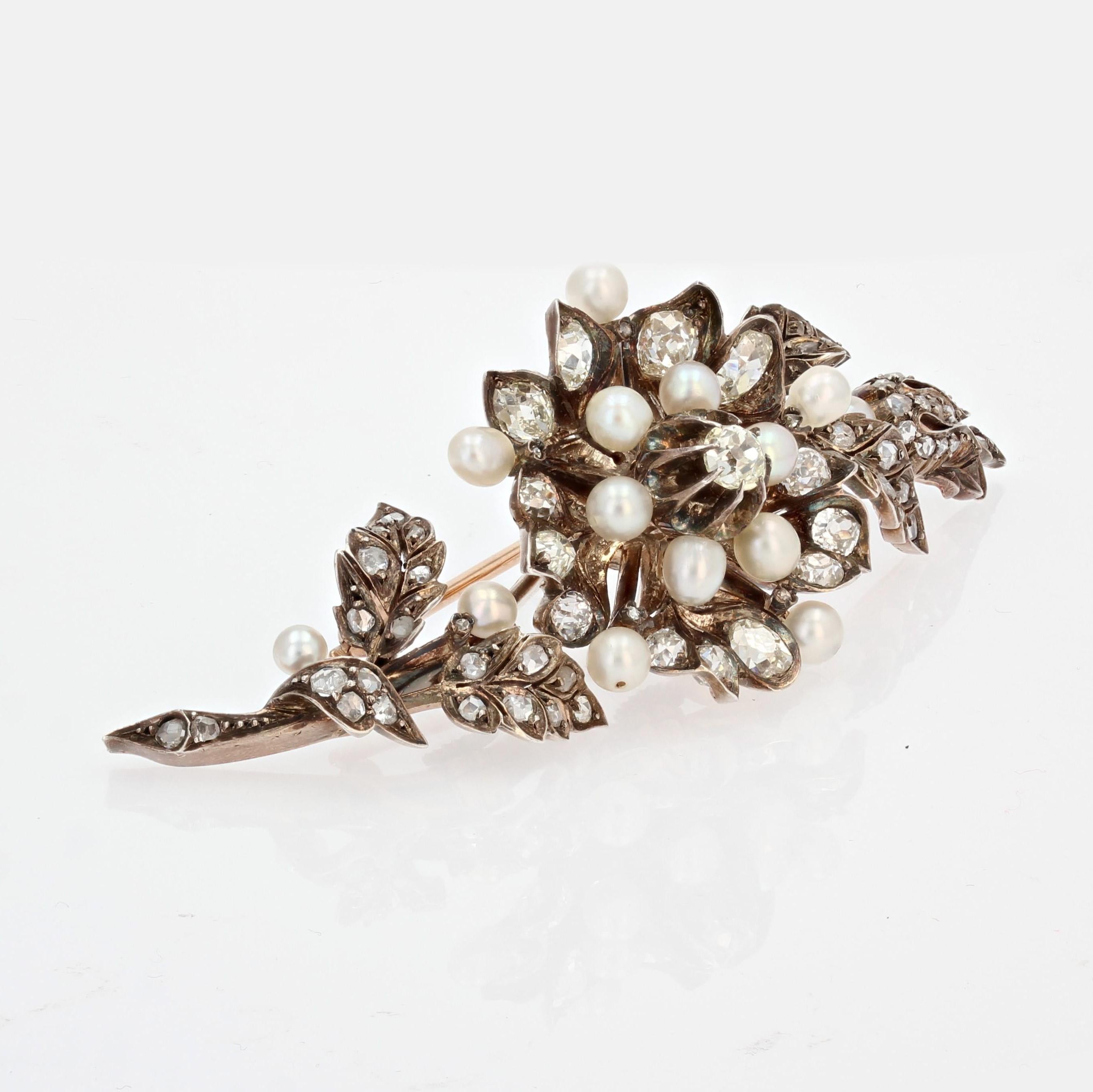 French 19th Century Fine Pearls Diamonds Shaking Brooch For Sale 1