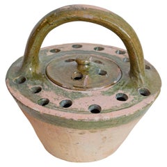 French 19th Century Fired Clay and Green Glaze Lidded Pottery Heater