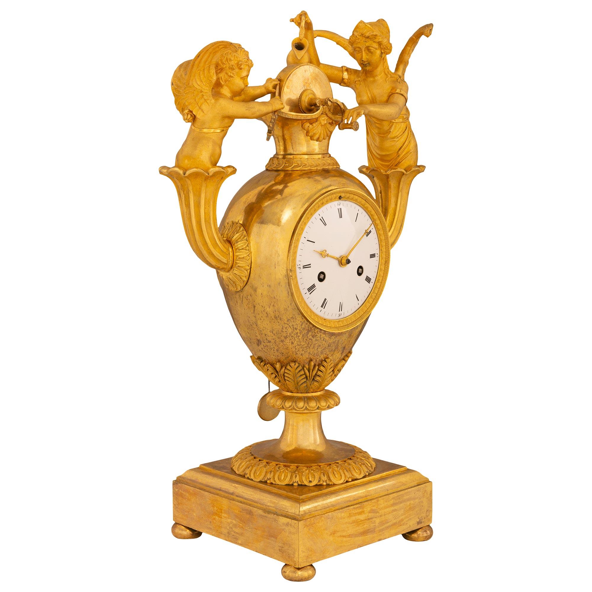 French 19th Century First Empire Ormolu Clock In Good Condition For Sale In West Palm Beach, FL