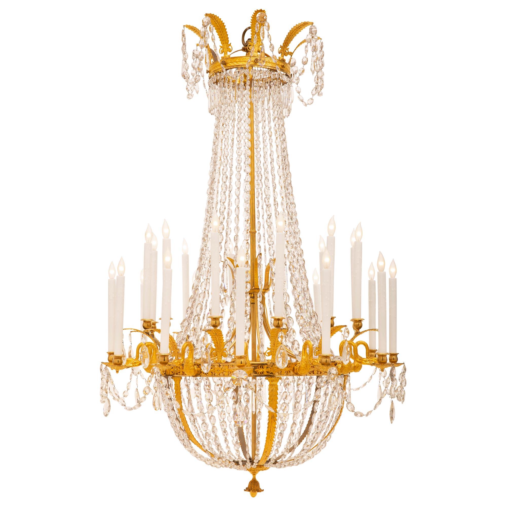 French 19th Century First Empire Period Ormolu and Crystal Chandelier In Good Condition For Sale In West Palm Beach, FL