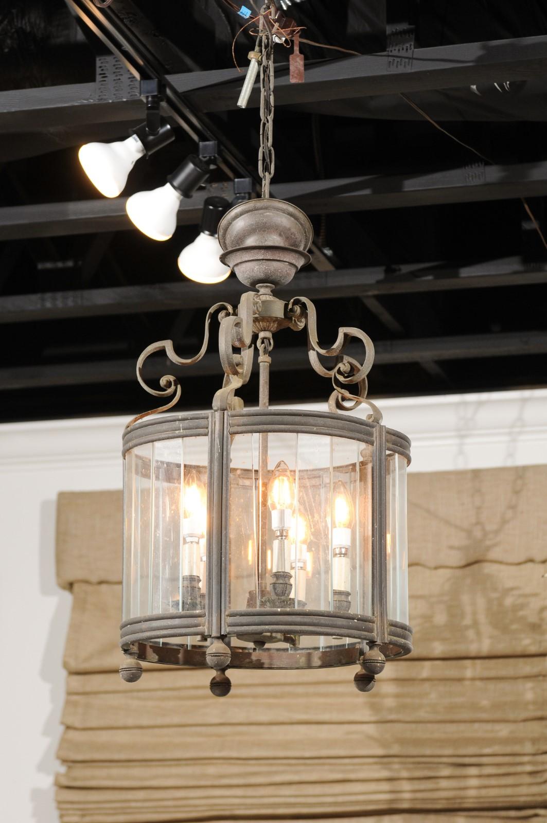 French 19th Century Five-Light Iron and Glass Lantern with Scrolling Accents 8