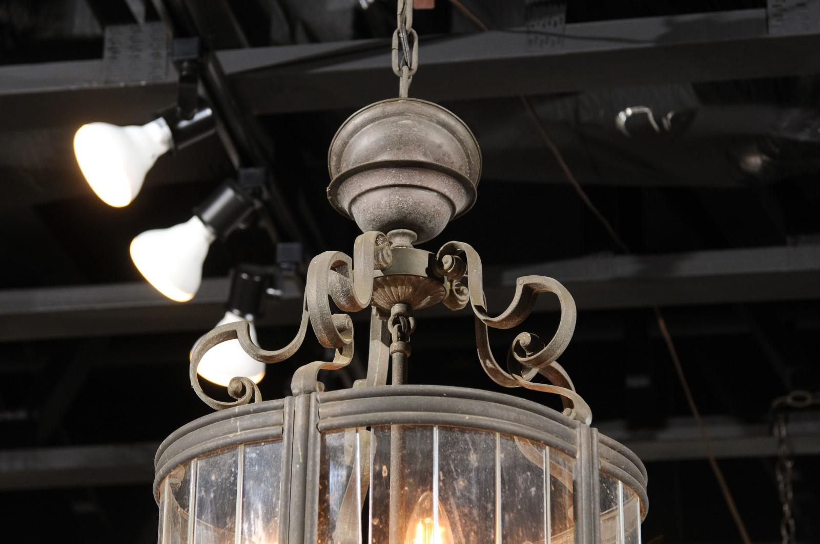 French 19th Century Five-Light Iron and Glass Lantern with Scrolling Accents In Good Condition In Atlanta, GA