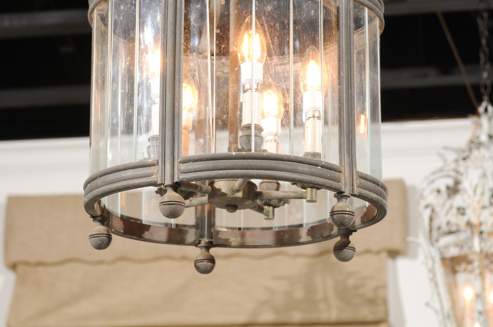 French 19th Century Five-Light Iron and Glass Lantern with Scrolling Accents 1