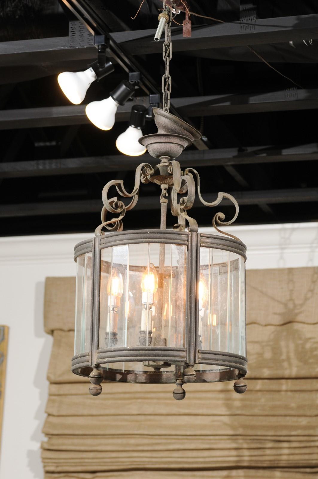 French 19th Century Five-Light Iron and Glass Lantern with Scrolling Accents 2