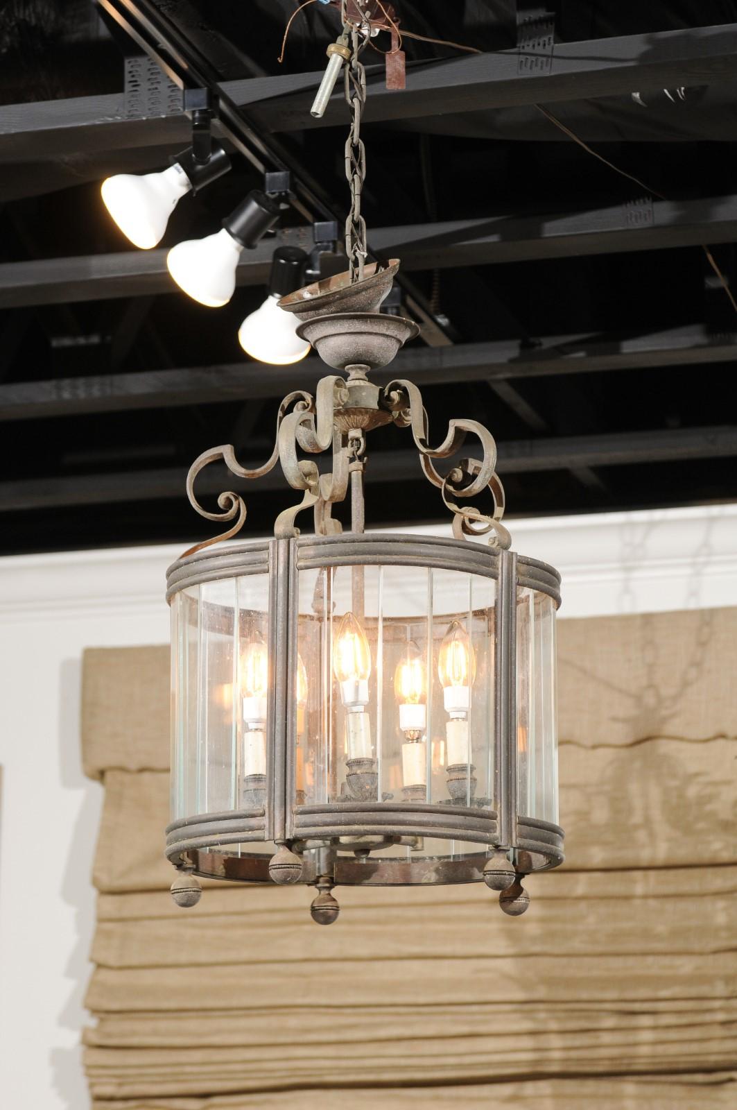 French 19th Century Five-Light Iron and Glass Lantern with Scrolling Accents 3