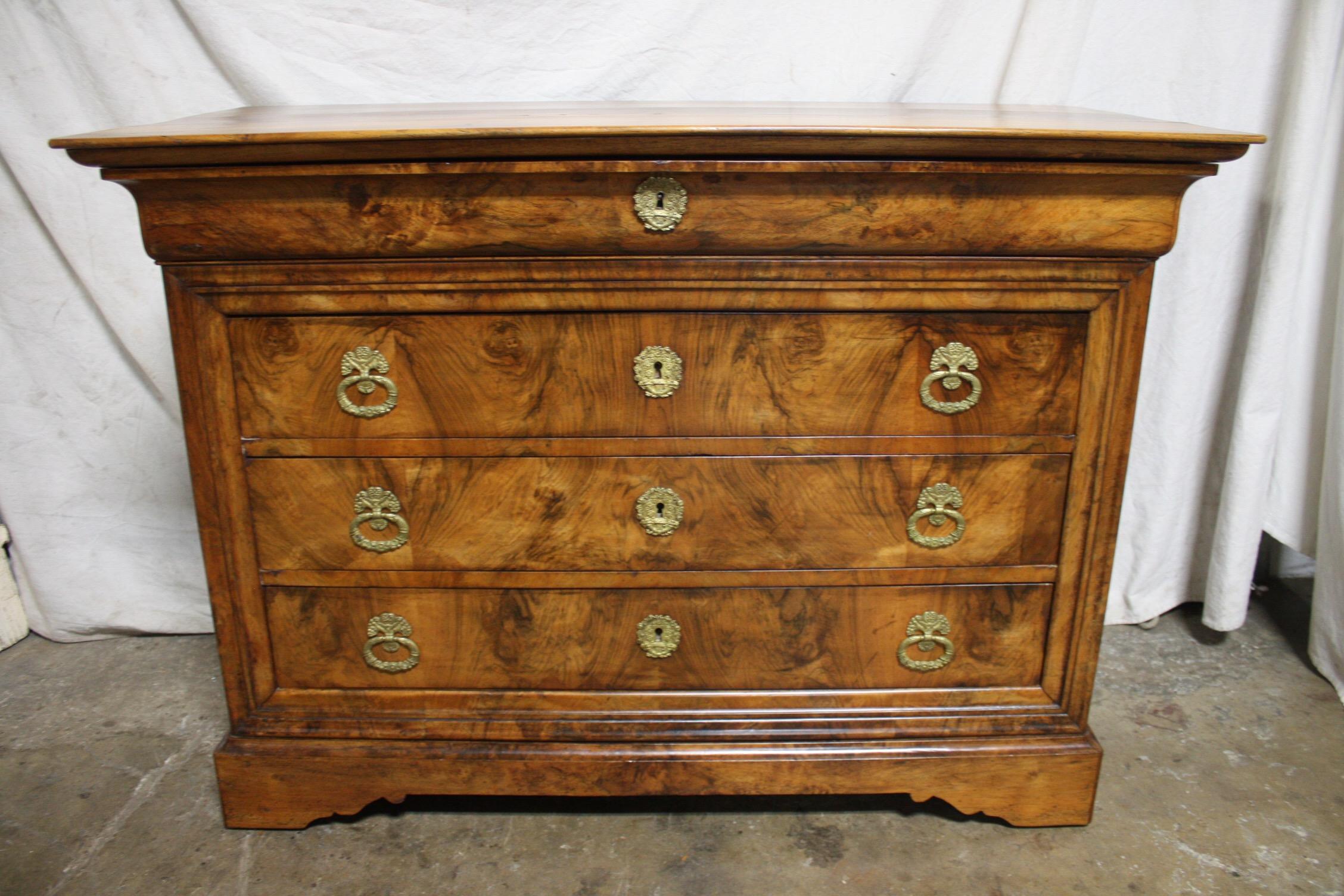 French 19th century flamed walnut chest.