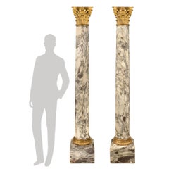 Colonnes françaises du XIXe siècle en marbre Fleur De Pêcher et bronze doré, signées Sormani