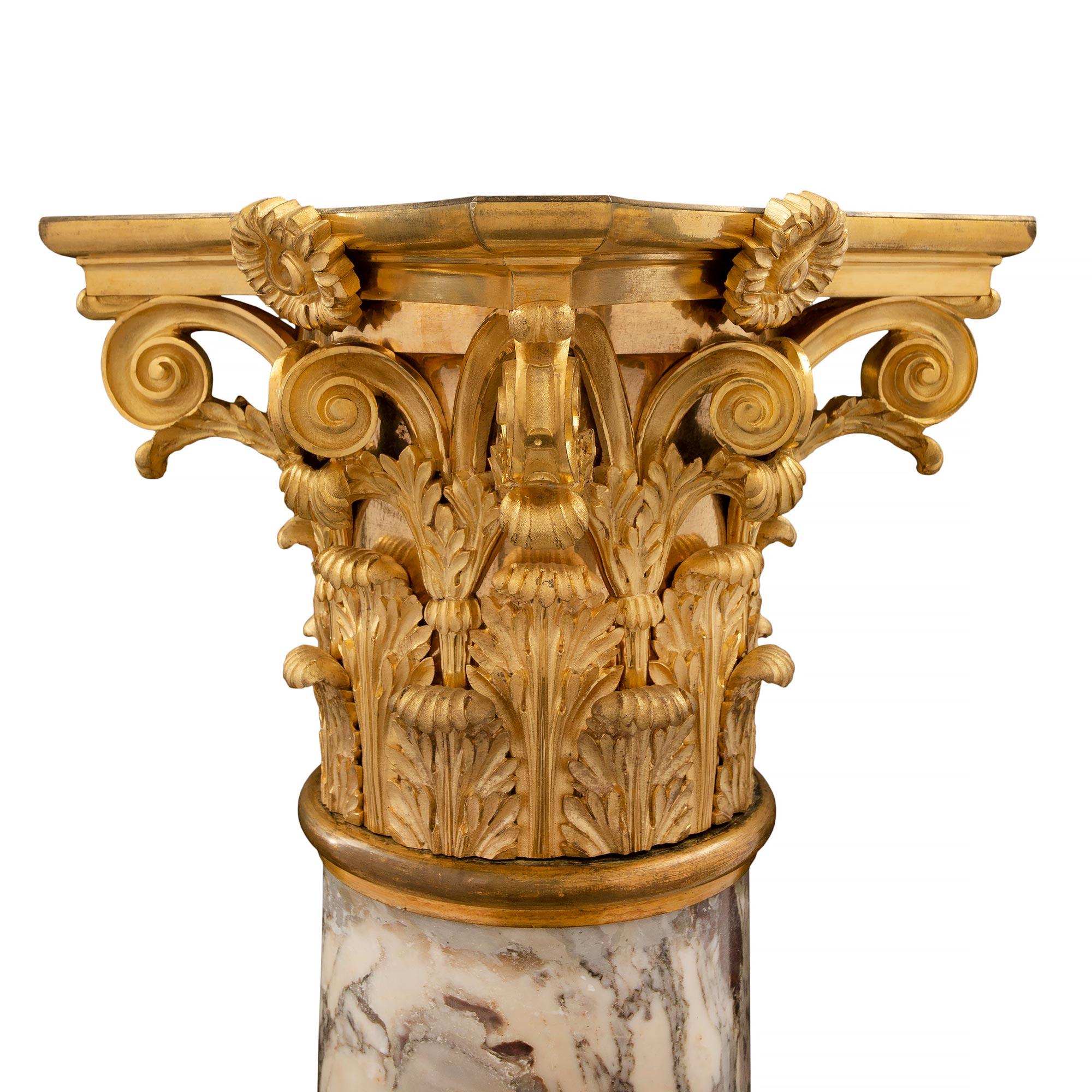 French 19th Century Fleur De Pêcher Marble and Ormolu Columns, Signed Sormani For Sale 1