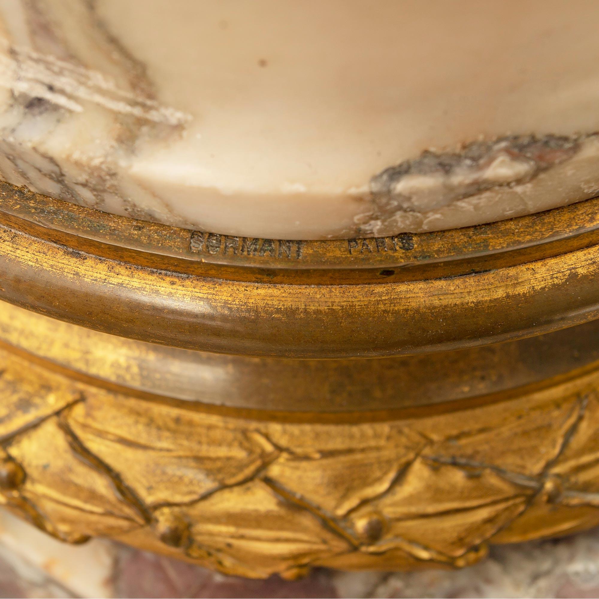 Französische Säulen aus Fleur De Pêcher-Marmor und Goldbronze aus dem 19. Jahrhundert, signiert Sormani im Angebot 4