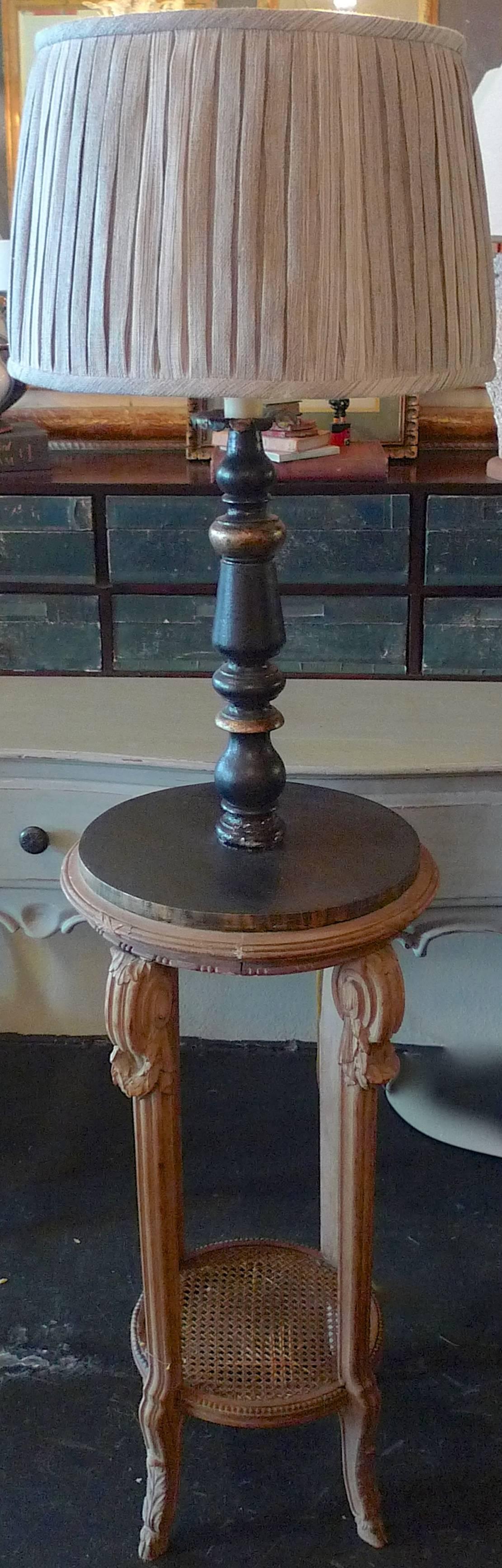 French 19th Century Floor Lamp on Hand Carved Pedestal with Bottom Wicker Shelf 2