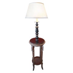 French 19th Century Floor Lamp on Hand Carved Pedestal with Bottom Wicker Shelf