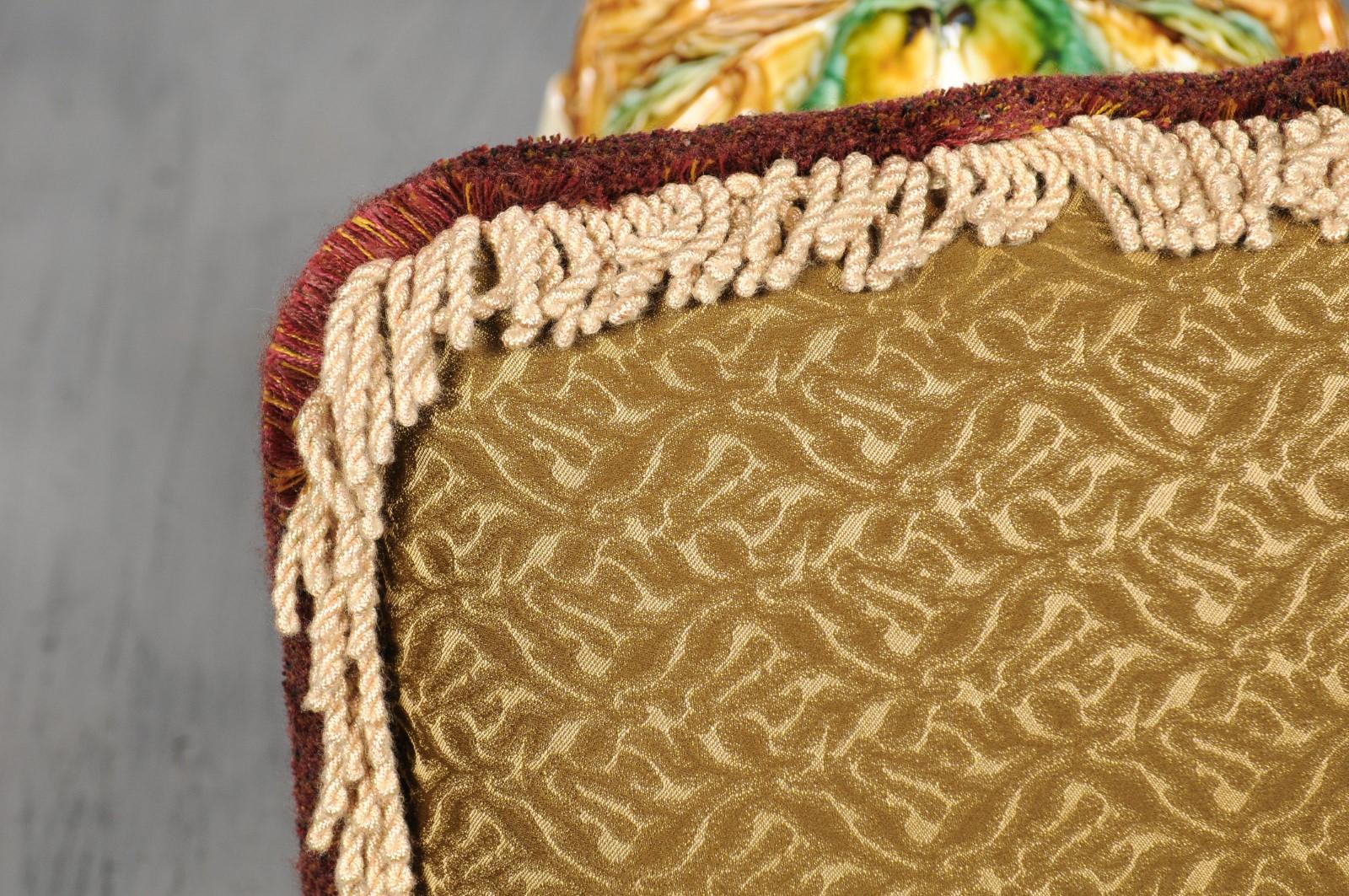 French 19th Century Floral Aubusson Tapestry Pillow with Brown Tones and Cording For Sale 3