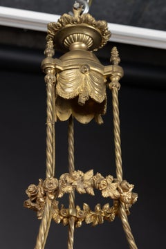 French 19th Century Floral Bronze Chandelier with Pierced Urn Center