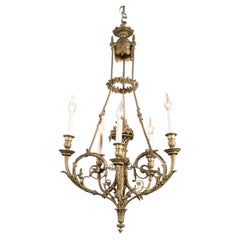 French 19th Century Floral Bronze Chandelier with Pierced Urn Center