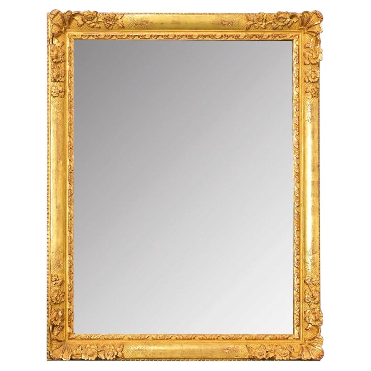 Miroir français du XIXe siècle, décor floral, doré à l'or fin, style Louis XVI en vente