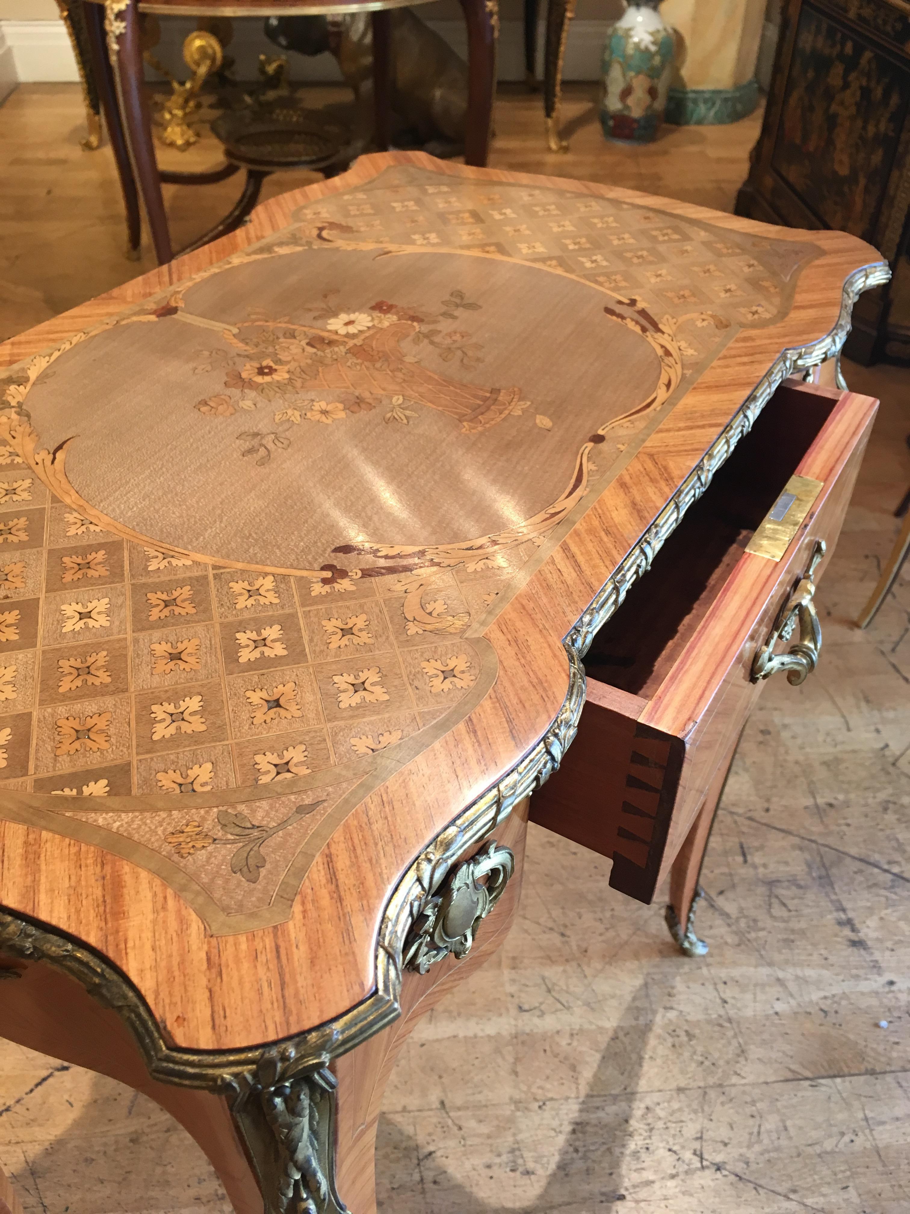French 19th Century Floral Marquetry and Gilt Bronze Table For Sale 2