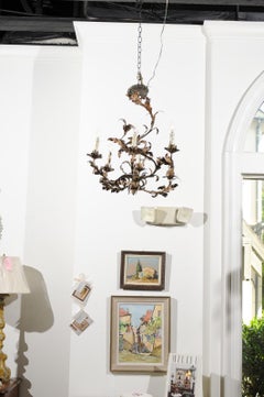 French 19th Century Foliage Inspired Painted Tôle Six-Light Spiral Chandelier