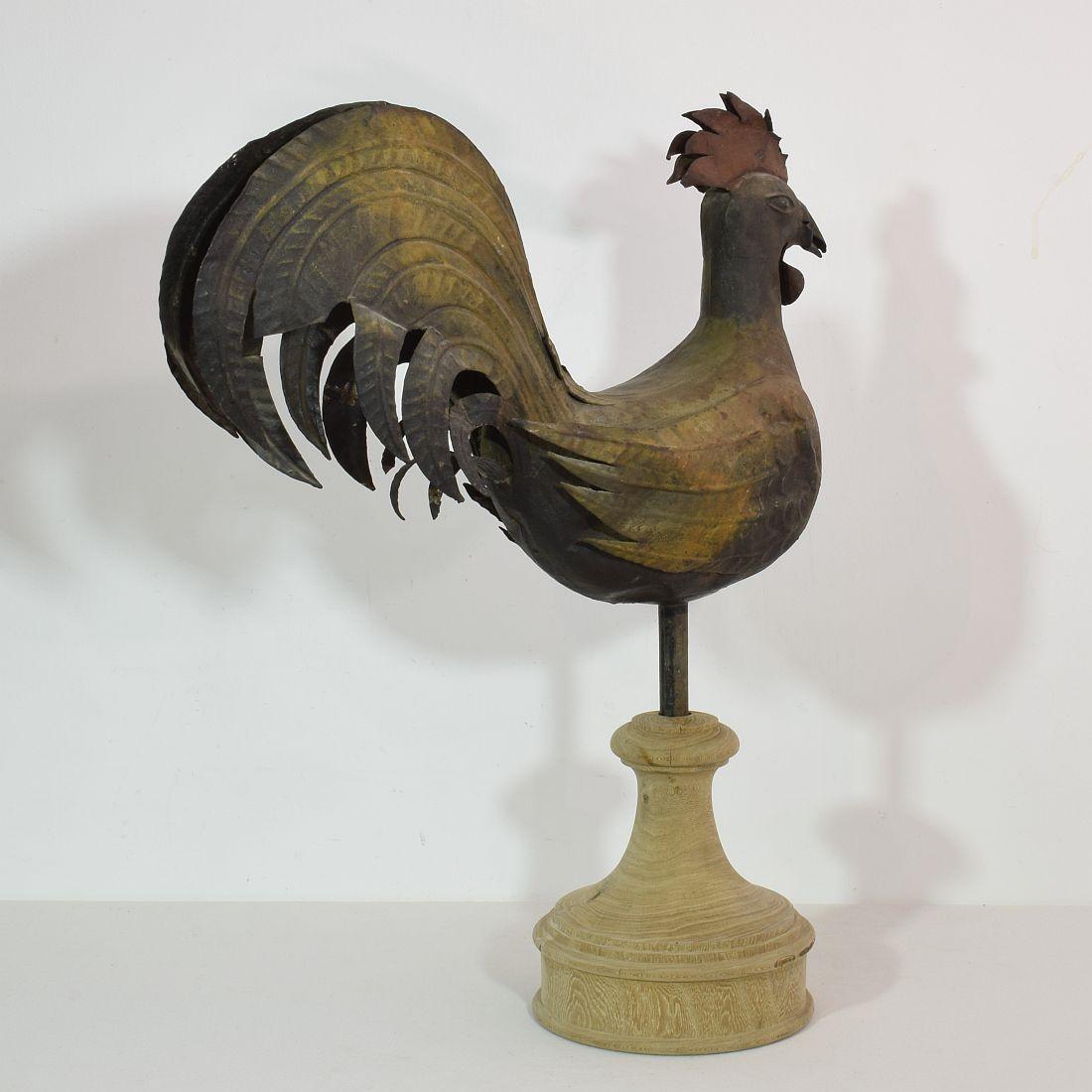 Hand-Crafted French 19th Century Folk Art Iron Rooster or Cockerel Weathervane For Sale