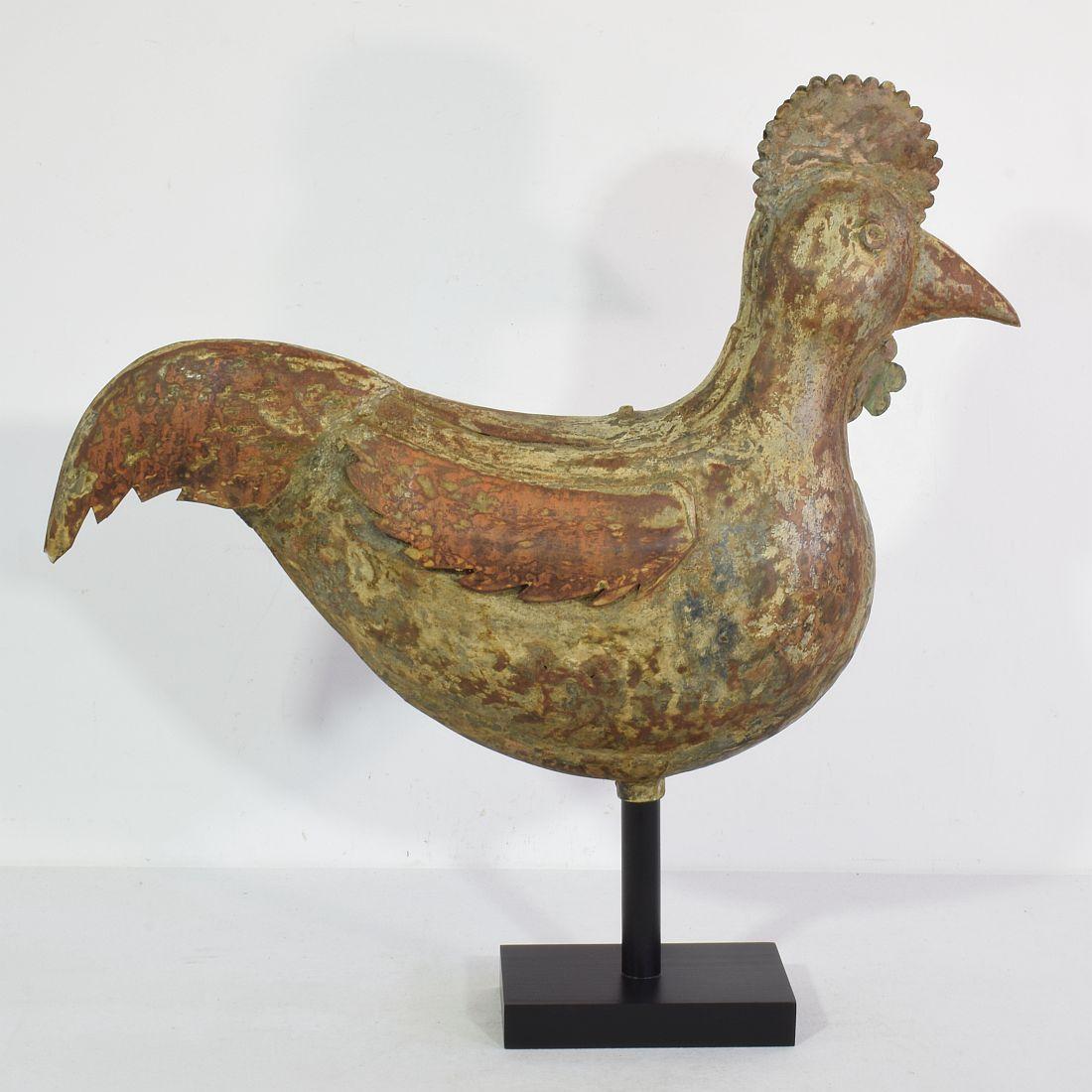 Copper French 19th Century Folk Art Metal Rooster or Cockerel Weathervane For Sale