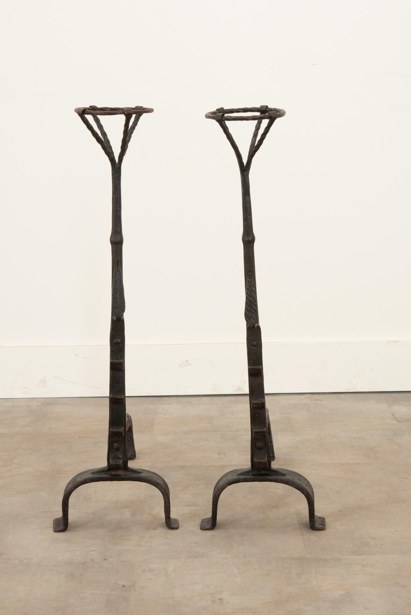 French Provincial French 19th Century Forged Iron Andirons For Sale