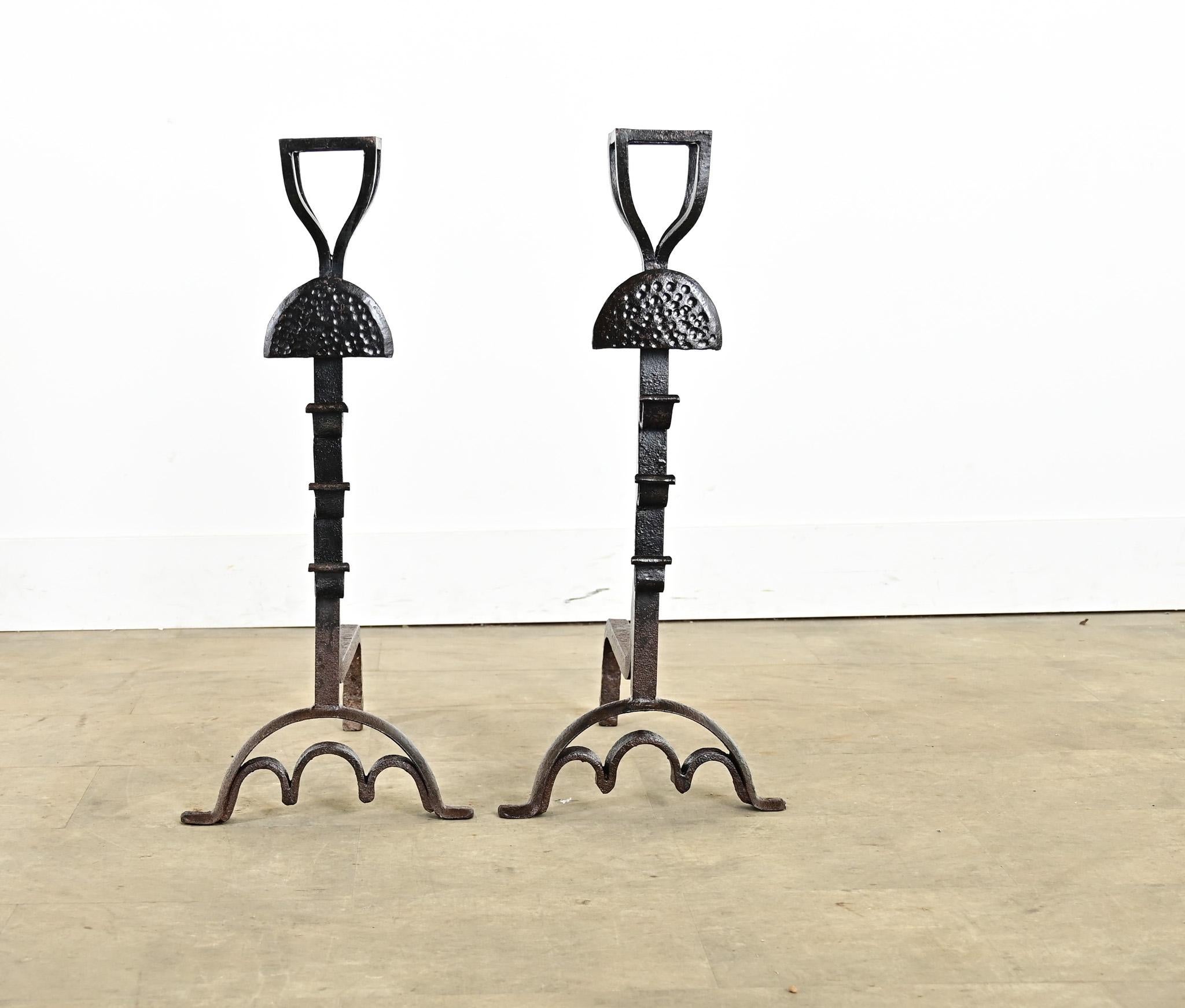 Gothic Revival French 19th Century Forged Iron Andirons For Sale