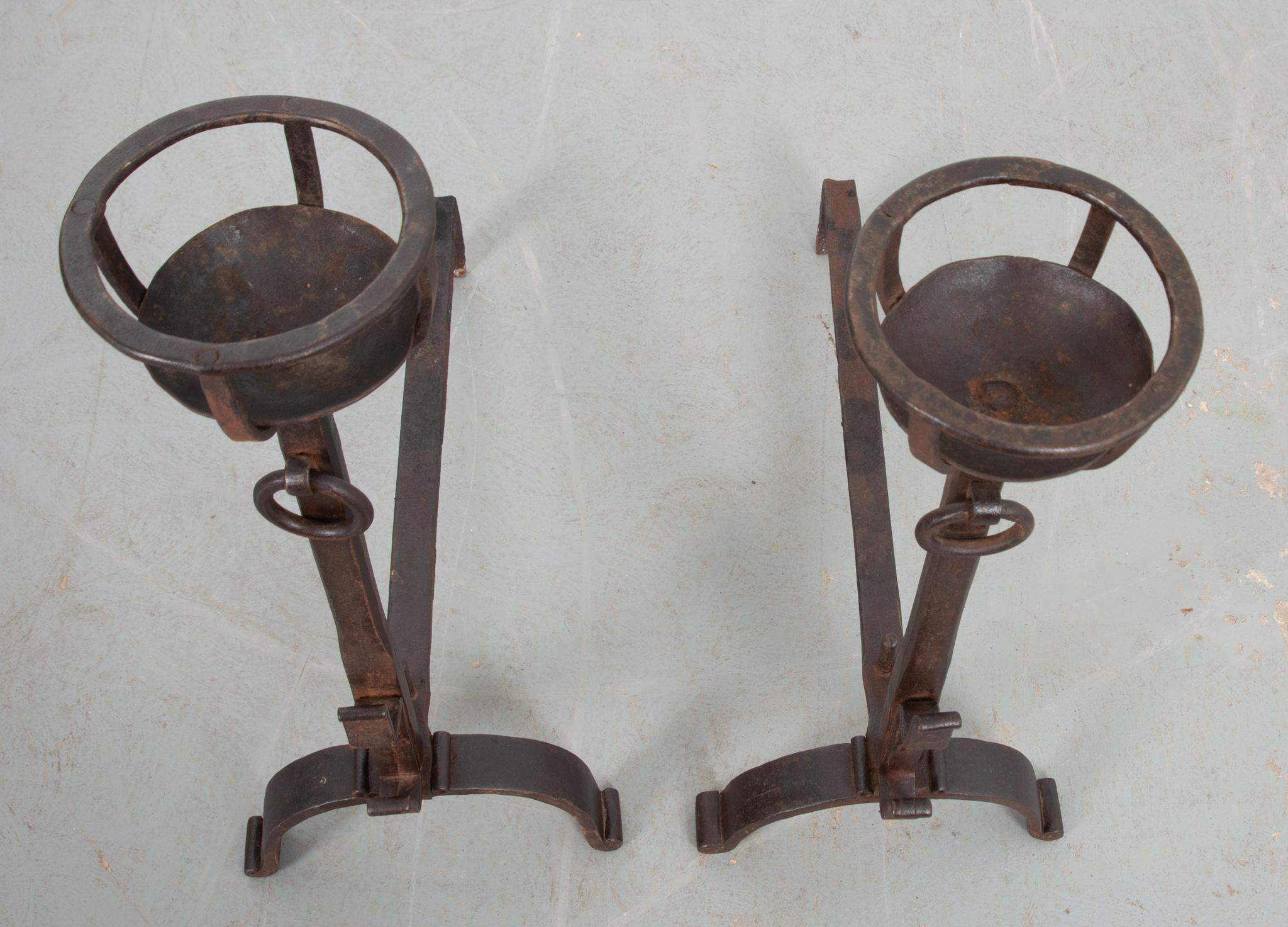 French 19th Century Forged Iron Andirons 1