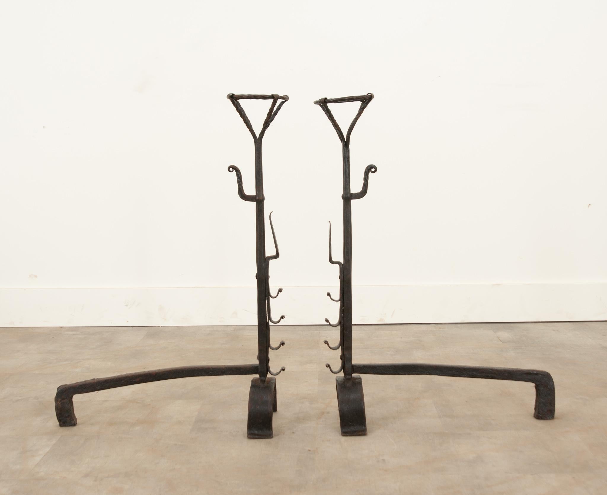 French 19th Century Forged Iron Andirons In Good Condition For Sale In Baton Rouge, LA