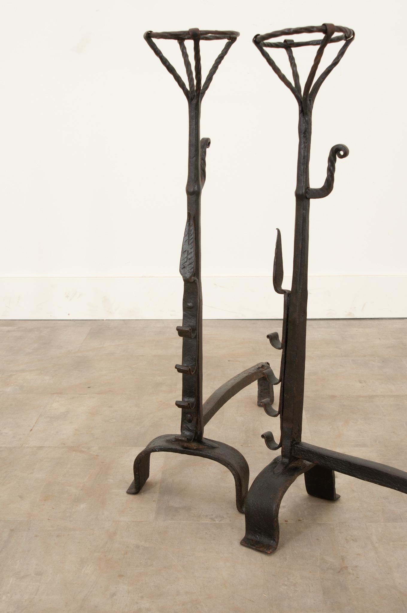 French 19th Century Forged Iron Andirons For Sale 1